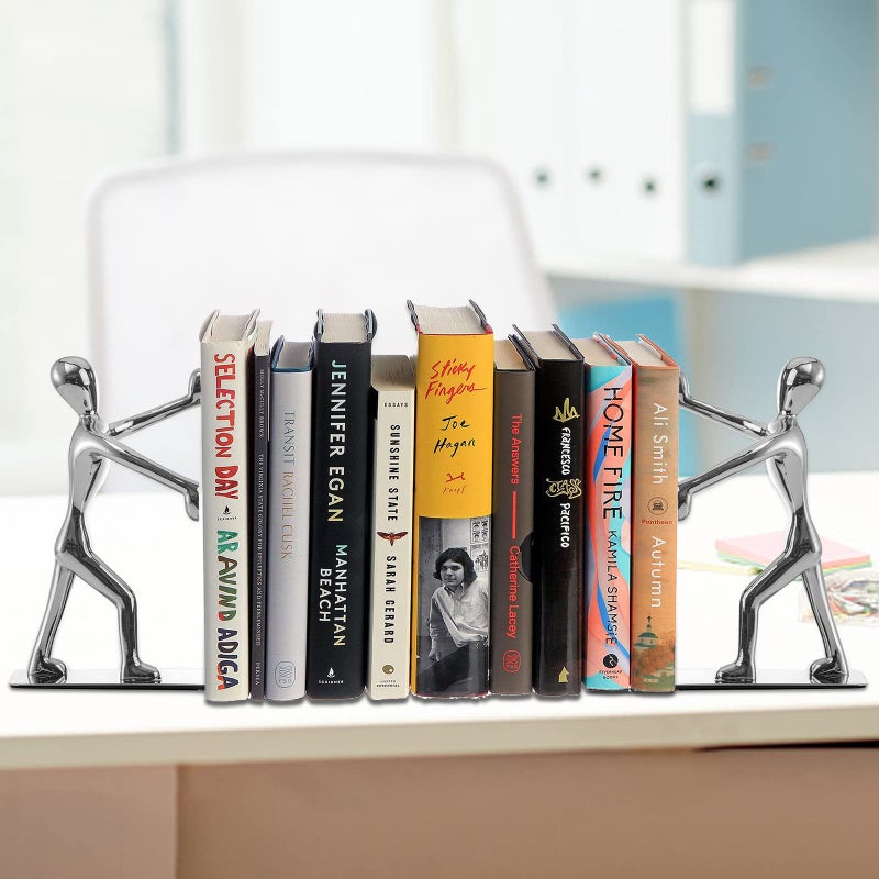 Fasmov Heavy Duty Stainless Steel Man Bookends Nonskid Bookends Art Bookend,1 Pair(Silver) - Image 4